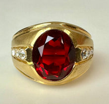 Load image into Gallery viewer, Vintage 14K Gold Electroplate Simulated Ruby CZ Ring sz 10
