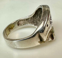 Load image into Gallery viewer, Vintage Sterling Turquoise Chip Inlay Eagle Ring sz 9.5
