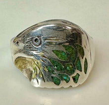 Load image into Gallery viewer, Vintage Sterling Turquoise Chip Inlay Eagle Ring sz 9.5
