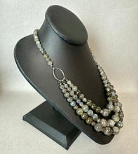 Load image into Gallery viewer, Triple Strand Graduated Labradorite Bead Sterling Accent Necklace (22")
