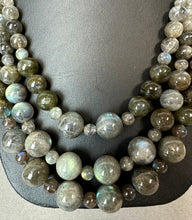 Load image into Gallery viewer, Triple Strand Graduated Labradorite Bead Sterling Accent Necklace (22")
