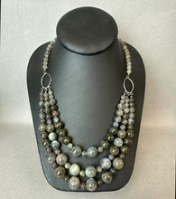 Load image into Gallery viewer, Triple Strand Graduated Labradorite Bead Sterling Accent Necklace (22")
