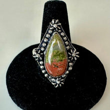 Load image into Gallery viewer, Silver Plated Unakite Ring sz 10
