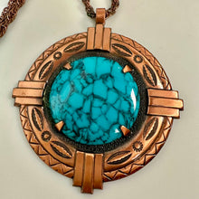 Load image into Gallery viewer, Vintage Bell Trading Co Copper Faux Turquoise Statement Necklace (30")
