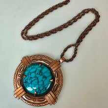 Load image into Gallery viewer, Vintage Bell Trading Co Copper Faux Turquoise Statement Necklace (30")
