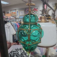 Load image into Gallery viewer, Green Murano Glass Caged Hanging Pendant Light Fixture (~16") (As-Is; Unwired)

