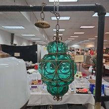 Load image into Gallery viewer, Green Murano Glass Caged Hanging Pendant Light Fixture (~16") (As-Is; Unwired)
