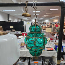 Load image into Gallery viewer, Green Murano Glass Caged Hanging Pendant Light Fixture (~16") (As-Is; Unwired)
