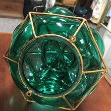 Load image into Gallery viewer, Green Murano Glass Caged Hanging Pendant Light Fixture (~16") (As-Is; Unwired)
