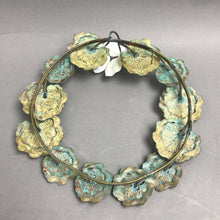 Load image into Gallery viewer, Verdigris Metalwork Floral Motif Hanging Wall Art Wreath with White Flowers
