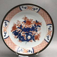 Load image into Gallery viewer, Vintage Canton Ware Pewter &amp; Porcelain Red &amp; Blue Bowl Hong Kong (9")
