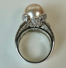 Load image into Gallery viewer, Sterling Faux Peach Pearl CZ Cocktail Ring sz 7 As-Is
