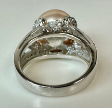 Load image into Gallery viewer, Sterling Faux Peach Pearl CZ Cocktail Ring sz 7 As-Is
