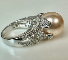 Load image into Gallery viewer, Sterling Faux Peach Pearl CZ Cocktail Ring sz 7 As-Is
