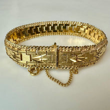 Load image into Gallery viewer, Vintage Gold Plated Etched Pattern Wide Link Bracelet (8.25")

