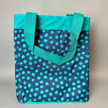 Load image into Gallery viewer, Thirty One Navy Teal Polka Dot Nylon Ultility Tote Purse NWOT (14x12x9")
