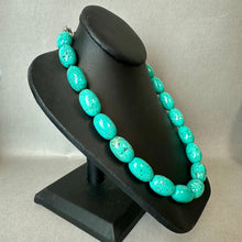 Load image into Gallery viewer, Tuquoise Oval Bead Sterling Clasp Necklace (20")
