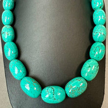 Load image into Gallery viewer, Tuquoise Oval Bead Sterling Clasp Necklace (20")
