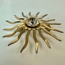 Load image into Gallery viewer, Vintage Sarah Cov Celestial Sunburst Goldtone Clear Rhinestone Brooch Pin (2")
