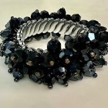 Load image into Gallery viewer, Black Crystal Beaded Cha Cha Accordion Stretch Bracelet
