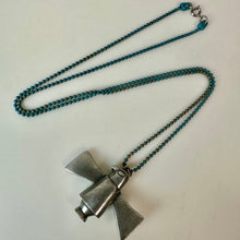 Load image into Gallery viewer, Vintage JPD Pewter Thunderbird Pendant w/ Removable Back on 28" Turquoise Painted Ball Chain Necklace
