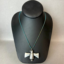 Load image into Gallery viewer, Vintage JPD Pewter Thunderbird Pendant w/ Removable Back on 28" Turquoise Painted Ball Chain Necklace
