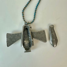 Load image into Gallery viewer, Vintage JPD Pewter Thunderbird Pendant w/ Removable Back on 28" Turquoise Painted Ball Chain Necklace
