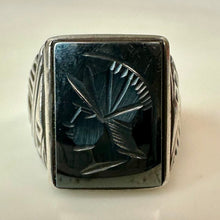 Load image into Gallery viewer, Vintage Sterling Carved Hematite Centurion Intaglio Ring sz 9
