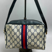 Load image into Gallery viewer, Vintage Gucci Ophidia 1980s Navy Monogram Canvas Crossbody Bag Purse (7x9x3")
