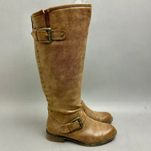 Load image into Gallery viewer, Madden Girl Brown Faux Leather Studded Riding Boots sz 6.5
