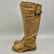 Load image into Gallery viewer, Madden Girl Brown Faux Leather Studded Riding Boots sz 6.5

