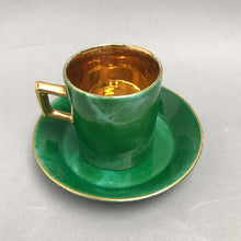 Load image into Gallery viewer, Bassanello Italy Green &amp; Gold Demitasse Cup &amp; Saucer Set (2.5")
