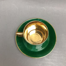 Load image into Gallery viewer, Bassanello Italy Green &amp; Gold Demitasse Cup &amp; Saucer Set (2.5")
