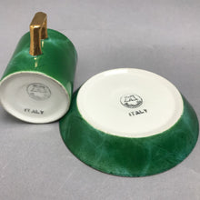 Load image into Gallery viewer, Bassanello Italy Green &amp; Gold Demitasse Cup &amp; Saucer Set (2.5")
