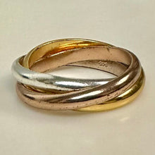 Load image into Gallery viewer, Sterling w/ Rose &amp; Yellow Gold Plate Trinity Ring sz 6
