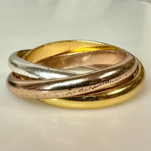Load image into Gallery viewer, Sterling w/ Rose &amp; Yellow Gold Plate Trinity Ring sz 6
