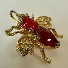 Load image into Gallery viewer, Gold Plated Carnelian Jelly Belly Bee Brooch Pin w/ Pendant Loop (1")

