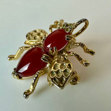 Load image into Gallery viewer, Gold Plated Carnelian Jelly Belly Bee Brooch Pin w/ Pendant Loop (1")

