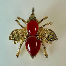 Load image into Gallery viewer, Gold Plated Carnelian Jelly Belly Bee Brooch Pin w/ Pendant Loop (1")

