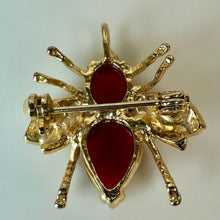 Load image into Gallery viewer, Gold Plated Carnelian Jelly Belly Bee Brooch Pin w/ Pendant Loop (1")
