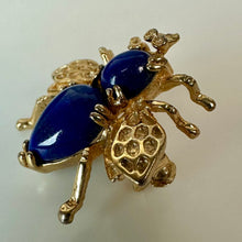 Load image into Gallery viewer, Gold Plated Lapis Lazuli Jelly Belly Bee Brooch Pin (1")
