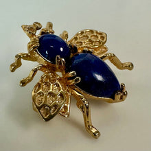 Load image into Gallery viewer, Gold Plated Lapis Lazuli Jelly Belly Bee Brooch Pin (1")
