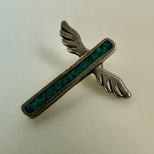 Load image into Gallery viewer, Vintage Sterling Turquoise Chip Inlay Winged Cross Pendant Charm (0.75")
