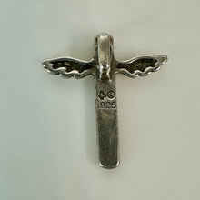 Load image into Gallery viewer, Vintage Sterling Turquoise Chip Inlay Winged Cross Pendant Charm (0.75")
