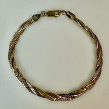 Load image into Gallery viewer, Italian Sterling Gold Plate Tri-Color Braided Chain Bracelet (7")
