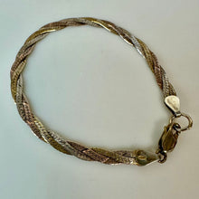 Load image into Gallery viewer, Italian Sterling Gold Plate Tri-Color Braided Chain Bracelet (7")
