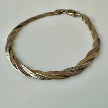 Load image into Gallery viewer, Italian Sterling Gold Plate Tri-Color Braided Chain Bracelet (7")

