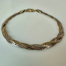 Load image into Gallery viewer, Italian Sterling Gold Plate Tri-Color Braided Chain Bracelet (7")
