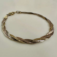 Load image into Gallery viewer, Italian Sterling Gold Plate Tri-Color Braided Chain Bracelet (7")
