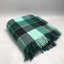 Load image into Gallery viewer, Vintage Onkaparinga Blanket Green Check Plaid 100%Wool Fringes Australia (60x58)
